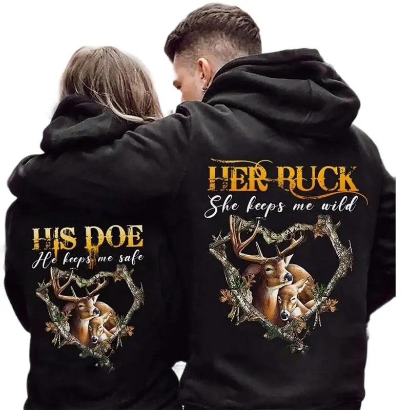 Her Buck His Doe Matching Couple Hoodies, He Keeps Me Safe She Keeps Me Wild Hoodie, Perfect Loves Gift, Funny Hoodies For Couples, Boyfriend Shirt, Girlfriend Shirt, Hoodies For Couples
