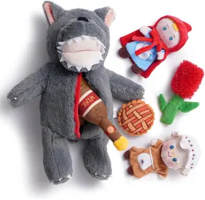 Nocciola 6 in 1 Little Red Riding Hood Plush Dog Toys, Funny Fairy tale Puzzle Dog Toy, Stuffed Crinkle Squeaky Enrichment Toys for Small Medium Dogs, Christmas Gift