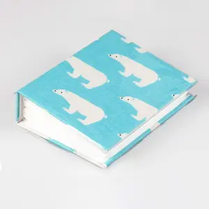 Children's Small Photo Album with 100 Pockets 4x6 Bookshelves Blue Polar Bear Stepping Linen Cover for Families
