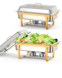 Gaomon 2-Pack Heavy-Duty Rectangular Stainless Steel Chafing Dishes with Lids, Trays and Temperature Control - Buffet Warmers for Parties, Catering