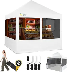 CROWN SHADES Pop Up Canopy Tent with 4 Mosquito Netting, Instant Commercial Tent with 1-Person Setup Patended Centerlock, 400D Silver Coated Fabric, 4" Wheels, Sto'N Go Bag