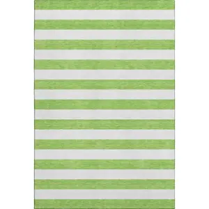 HomeRoots 647603 3 x 5 ft. Lime Green & Ivory Striped Transitional Washable Machine Made Rectangle Area Rug with UV Protection