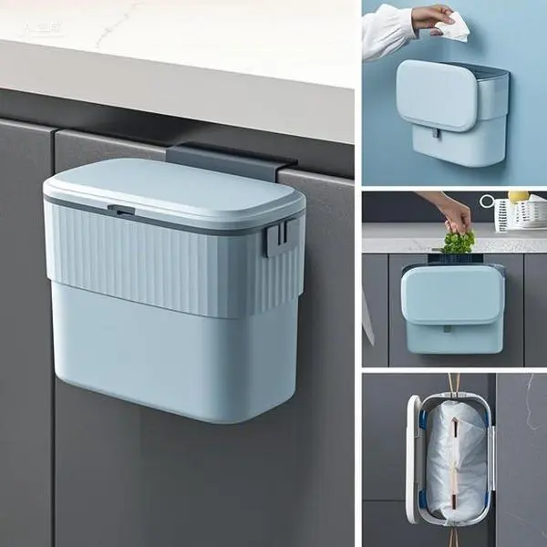 Hanging Trash Can with Lid 1.8 Gallon - Under Sink Waste Bin for Kitchen Cabinet - 7 Liter Wall-Mounted Garbage Container - Small Compost Bin for Cupboard, Bathroom, Office - Odorless & Space-Saving