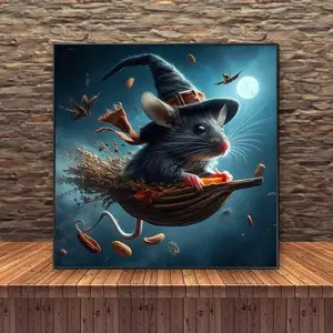 5D Diamond Arts Colorful Painting Kit, Mouse & Witch Hat Pattern DIY Diamond Arts Colorful Painting without Frame, Handmade Art Crafts for Home Decor