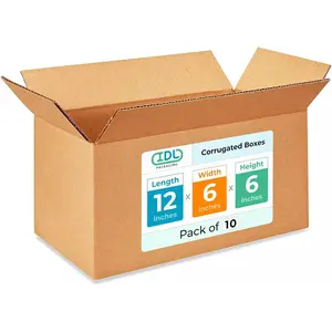 IDL Packaging - B-1266-10 Small Corrugated Shipping Boxes 12"L x 6”W x 6"H (Pack of 10) - Quality Choice of Sturdy Packing Boxes for USPS, UPS, FedEx Shipping