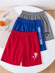 Summer Boys' Multi-Pack Gym Shorts, Medium to Large Kids 3-Piece Colorblock Print, Football Basketball Cycling Casual Sportswear
