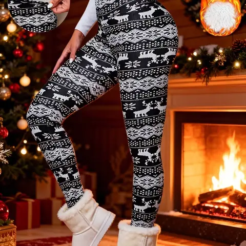 Women's Winter High Waist Plaid Fleece Lined Pants, Elastic Warm Lamb Velvet Nine-Point Leggings, Casual Fashion S-Xxl