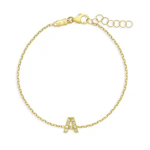 14k Gold 5.5"- 6.5" Clear CZ Initial Letter Baby / Toddler / Kids Bracelet