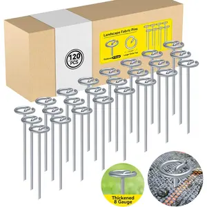Landscape Fabric Pins, Thickened 8 Gauge Circle Top Landscape Pins-120 Pcs, Not Easy to Bend 6 inch Galvanized Landscape Fabric Stakes, More Holding Power Than U-Shape Garden Staples(120)