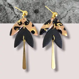 Leopard Print Gold Dangles Elegant Polymer Clay