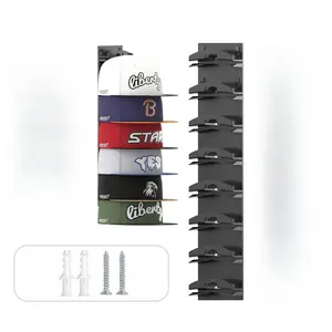 Wall-mounted multi-level hat storage rack  2 sets  Can hold up to 16 hats. Hanging storage rack suitable for closet doors and wall decorations. Black Organiser Wall Mount Design