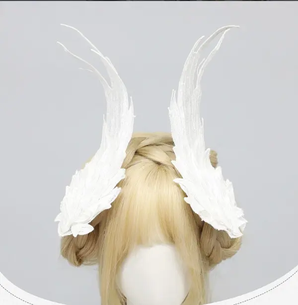 Lolita Embroidered Black and White Feather Angel-Devil Wings Hair Clip, Fashion Accessory for Lolita Styles
