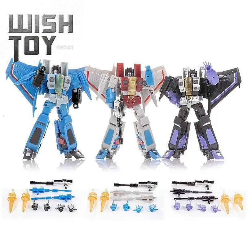 Transformation G1 FG01-03 Koedition Foldable Humanoid Action Figure Set - 12 cm Mini Pocket Warrior, 3 Fighters (Starscream, Skywarp, Thundercracker), F15 Jinbao DF-06 Neon Ray Plane Model Toy, Fighter*3