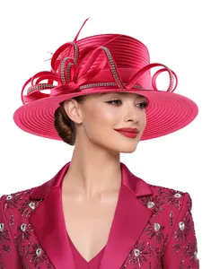 Elegant Lady's Church Hat, Retro Chiffon Rhinestone Delicate Formal Hat, Masquerade Party Tea Party Derby Hat, Bride Wedding Hat, Outdoor Sun Protection Fashion Wide-brimmed Hat, Sunday Church Hat, High Quality Hat, Lightweight Sun Hat