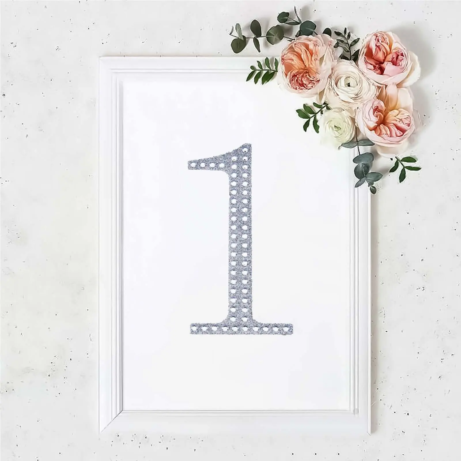 8" Silver Rhinestone Number "1" Aesthetic Decal Stickers, Sparkly Glitter Adhesive DIY Craft Embellishments for Scrapbooking, Banquet, Event