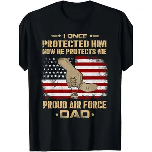 [100% Cotton] 100% CottonNow He Protects Me USAF Dad T-Shirt Proud Air Force Dad T-Shirt Men