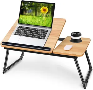 "Foldable Lap Desk for Bed with Cup Holder – Adjustable Laptop Desk & Portable Bed Table, Perfect for Home Office Setup, Laptops, Writing, Studying, Reading, Breakfast in Bed, Couch Workstation, Sofa Tray Table, Black"
