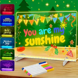 7 Colors LED Note Board with Colors,Drawing board 4 Modes & 7 Colors Acrylic Dry Erase Board with Light, Include Adapter, Hanging Chain, Led Drawing Board with Stand, 7 Markers, Spray Bottle, Writing Board