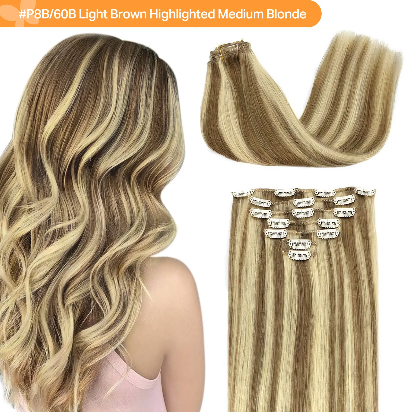 #P8B/60B	Light Brown Highlighted Medium Blonde