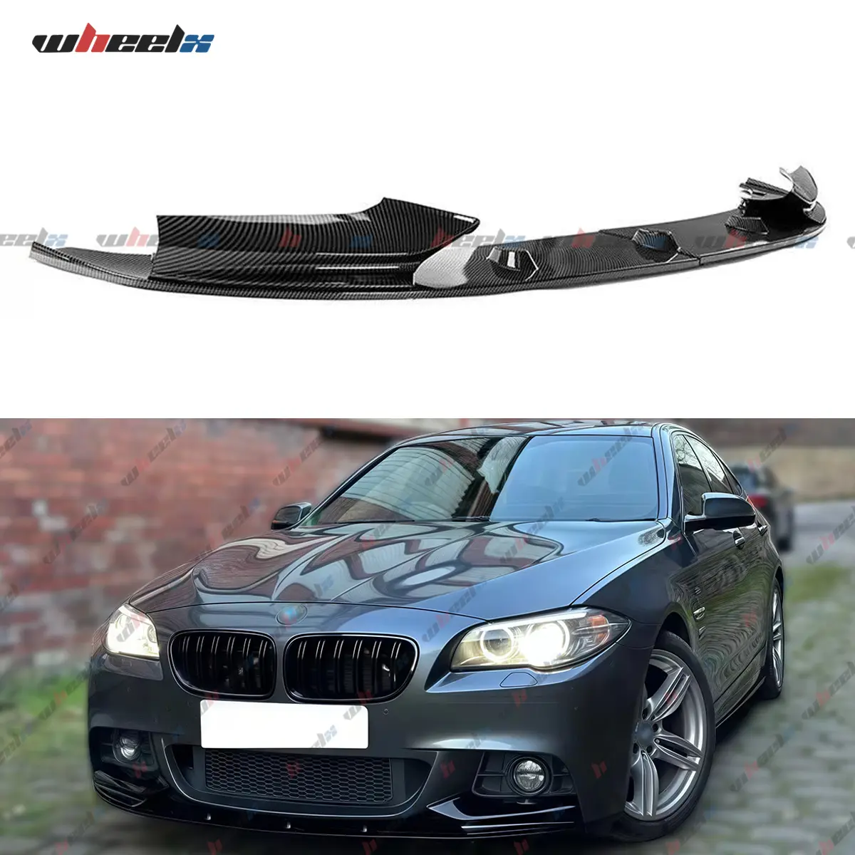 2010-2016 BMW 5 Series F10 F11 M Sport-WHEELX Sport Performance Style ABS 4pcs Spoiler WHEELX Automotive Front Bumper Splitter Lip Kit (/Set) , Carbon Fiber Look, Aerodynamic Body Protection, Performance Downforce Upgrade, Sporty Airflow Enhancement