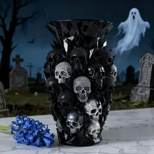 Gothic Diamond Skull Resin Vase, Head-Mounted Basin for Planting, Artistic Garden Ornament, Dark Gothic Style, Home Decor Accessory, Cemetery Vase