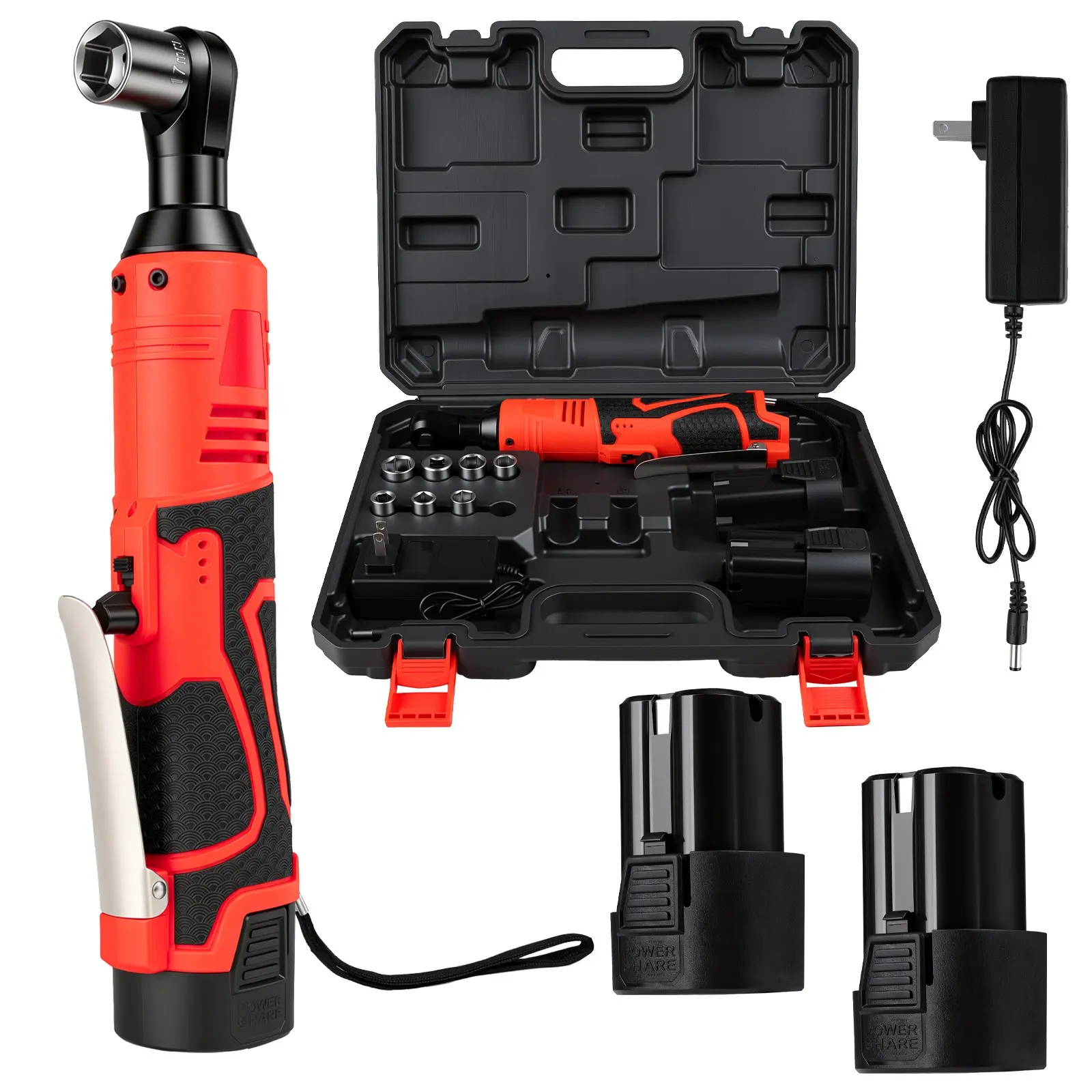 Upgraded Cordless Electric Ratchet Wrench Tool, 3/8" Drive, 16.8V 60Nm Torque, 90-Degree Head, 2x1300mAh Rechargeable Batteries, 3C Single Line Charger, 7-Socket Bits Set, Millimeters Compatible, for Mechanic Auto Repair #GLOBAL PICKS, Rechargeable Batter