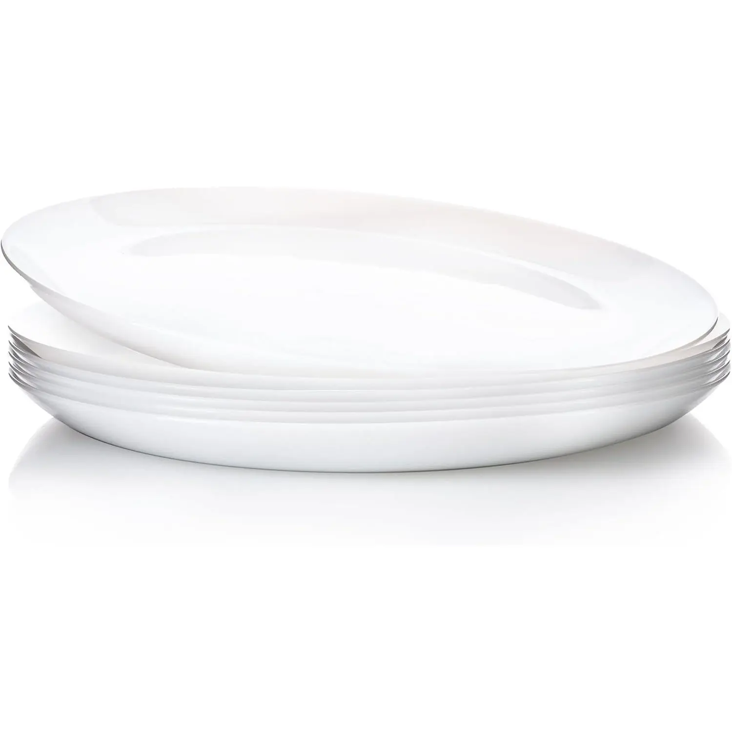 10" White Dinner Plates Set of 6, Glass Serving Dish with Specks, Round Dining Plates for Steak, Assorted, Pasta, Pancakes, Microwave Dishwasher Safe