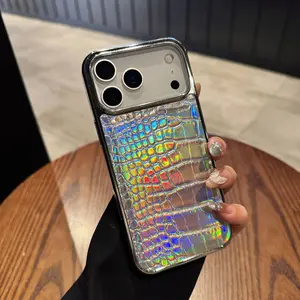 Iridescent Electroplated crocodilePattern Case Suitable for iPhone17, iPhone 16 Pro Max, Vegen Crocodile Leather, high-end feel, anti-drop protective cover