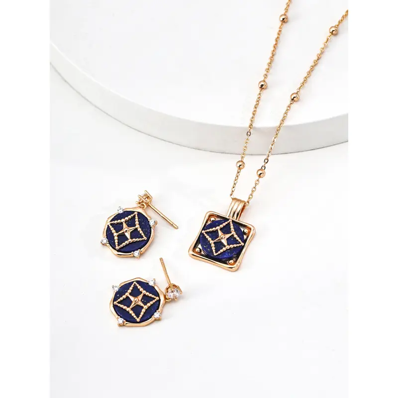 Gift Set: Lapis Lazuli Star Necklace and Earrings| Vintage Gold#Jewelry Tok# Vintage Jewelry#Jewelry set#Valentine's Day atmosphere#Sagittarius, Libra, Taurus, Virgo Energy Necklace and Earrings Set#Eyebrow chakra, throat chakra natural energy stones