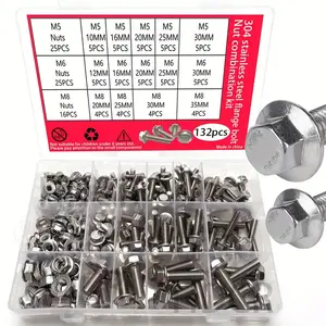 132Pcs Stainless Steel Bolt Nut Assortment Kit Metric Hex Screws M5 M6 M8 14 Sizes Hardware Fasteners Set Heavy Duty Industrial Repair Accessories for Household Mechanical Equipment Maintenance