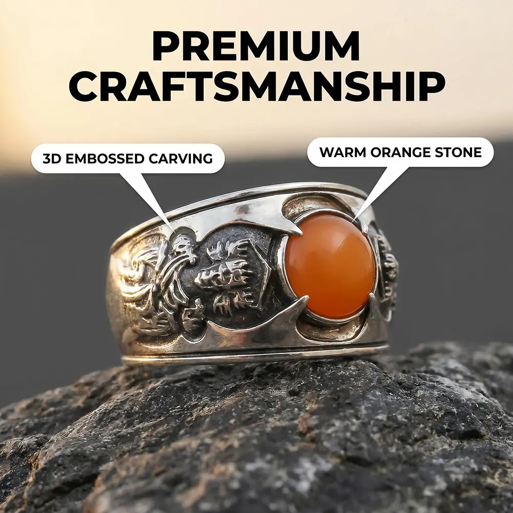 Viking Warrior Copper Ring - Centered on a Round Stone, Geometric Carve Rugged Band, Antique Dark Romance Jewelry for Men, Gothic Motorcycle Accessory, Vintage Rings, Copper Rings