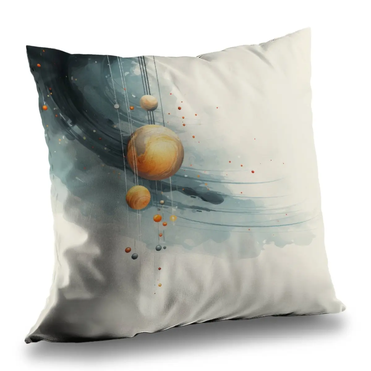 MWW C1PC14144KH77C 14x14 in. Single Hanging Planets Motif Throw Pillow - White Polyester Twill, Cosmic Theme Space Art Standard Home Decor Pillow