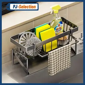 Kitchen Sink Corner Sponge Drain Rack Sink Caddy ultitunctional Durable Cleaning Tool Organizer Storage RackDish Soap Dishdoth Brushes Holder for Kitchen & Bathroom