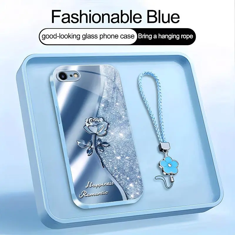 Suitable for [iPhone 8] high-end phone case，a beautiful four-leaf clover lanyard is included,printed case, no glitter，exquisite high-quality rose pattern,a variety of colors are available for you to choose from YM99