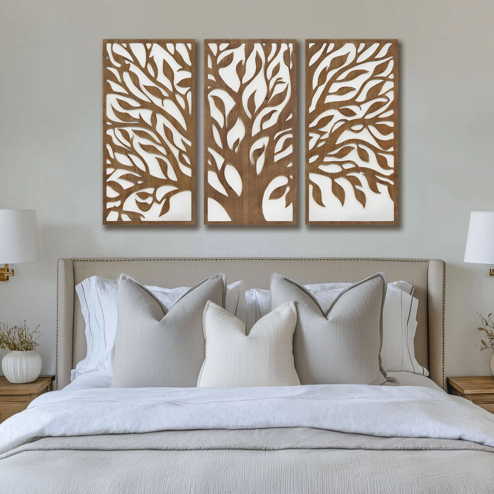 Two-Tone Wood Panel Wall Décor Set with Birch Botanical Design