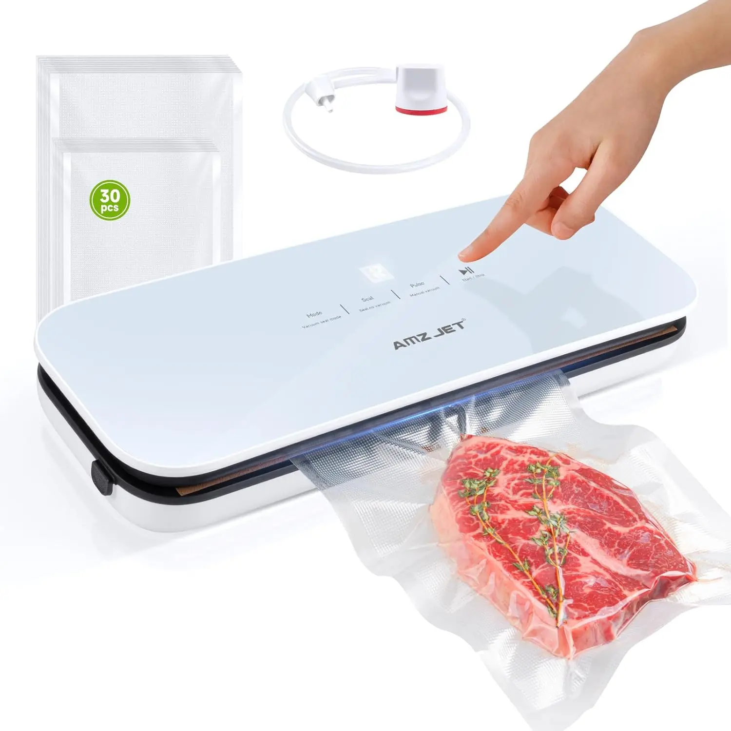 AMZ JET Food Vacuum Sealer with Tempered Glass Panel LED Touch Control ...