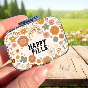 Boho Floral Pattern Pill Case, Retro Design, 2-Compartment Plastics, Ideal for Travel & Daily Use, Stylish Medication Organiser