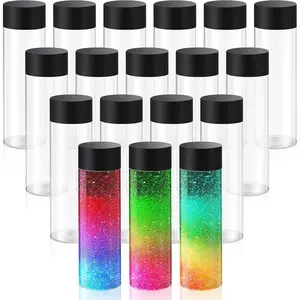 24 Pcs Clear Empty Leakproof Reusable PET Plastic Sensory Bottles with Black Lids, 12 Oz/350ml Bulk Reusable Drink Containers for Juice Milk