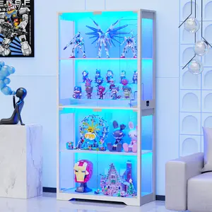 Brottar Display Cabinet with Glass Doors, Storage Cabinet with 3 Color Light, 4-Tier Curio Cabinet Bookcase for Collectibles, Toys, Books, for Playroom, Bedroom, Study Room, White