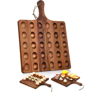 Deviled Egg Tray Charcuterie Board with Handle 15/18/24/30 Holes Wooden Serving Platter Reversible Holes Rectangle Square Egg Tray Deviled Egg Holder Cutting Board Cheese Serving Tray for Home Kichen Spring Party Kitchen Essential