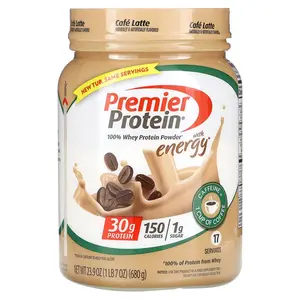 Premier Protein 100% Whey Protein Powder with Energy, Cafe Latte, 1 lb 7 oz (680 g)