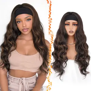 Wear and Go Body Wave Headband Wig Synthetic Wavy Wig for Black Women Glueless Wig with Headband Attached Heat Friendly 26 inch