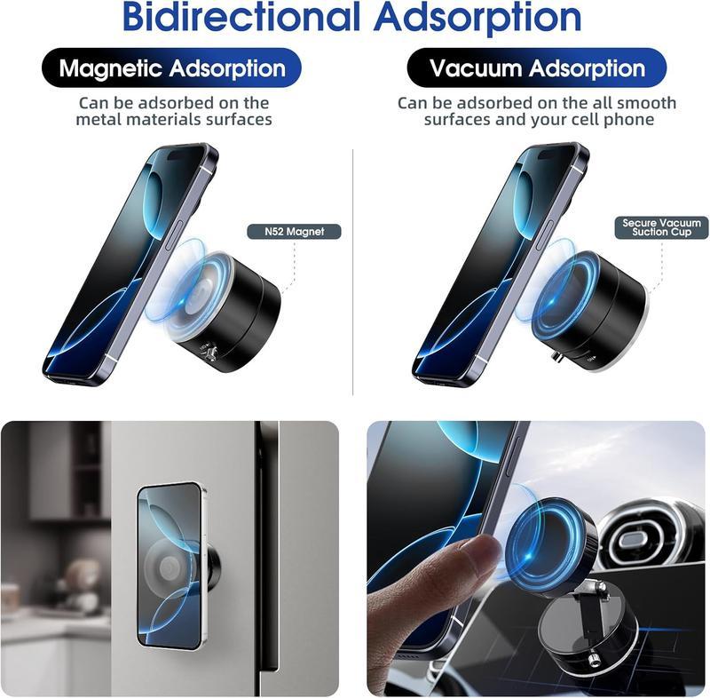 Foldable Portable Vacuum Magnetic Phone Holder Stand – Foldable & Retractable Mount with Strong Magnetic Suction, Portable Phone Stand for Car, Mirror, Gym & Multi-Scene Use | Bubble-Free, Spotless Screen Design