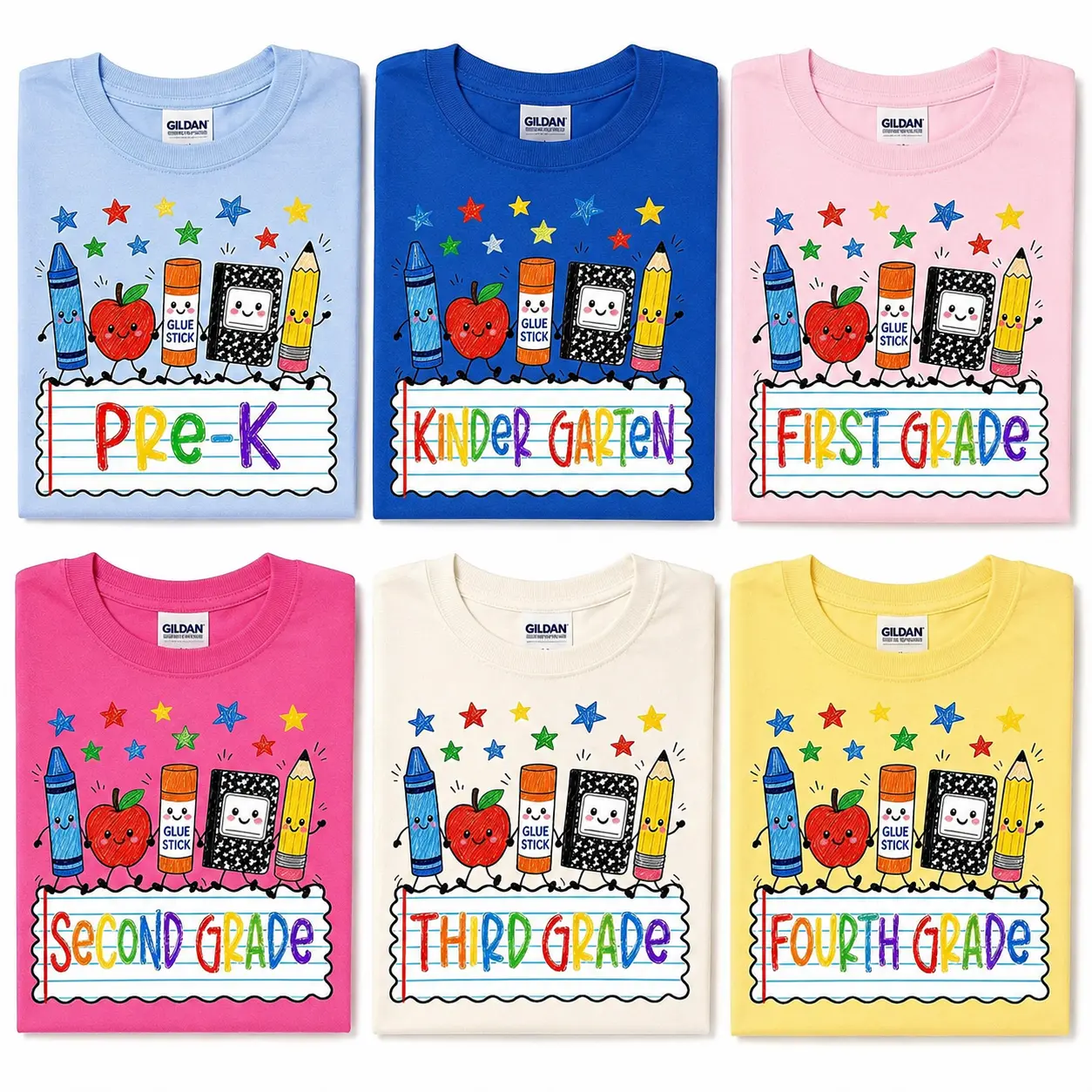 Cute School Supplies Tee,Preppy Back To School Shirt,  1st Day of School Pre-K Kindergarten First Second Third Fourth Fifth Grade School Boy Girl Colorful Tshirt, Back To School Gift- DarkFlex