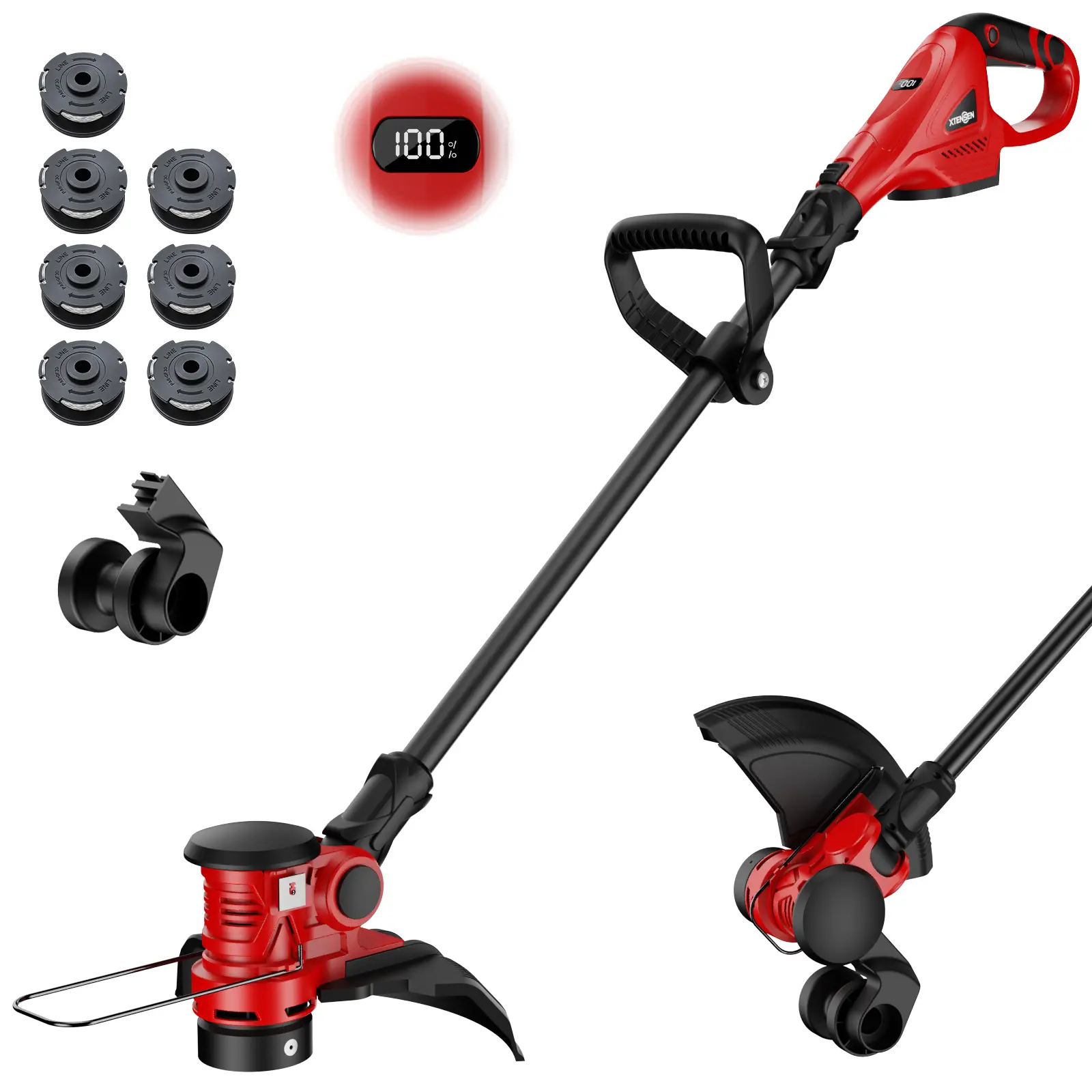 Cordless String Trimmer for Milwaukee 18V, 12-Inch Weed Wacker (Tool Only) 700W, 10500 RPM, 90° Rotating Handle, Adjustable Shaft, Support Wheel, Battery Display, Safety Lock, 5.1 lb, 7 Spools