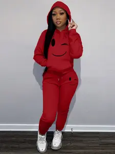 Women's Pattern Print Casual Loose Fit Sweatshirt Set, Round Neck Long Sleeve Pullover + Jogger Pants, Comfortable Daily Wear