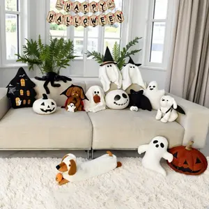 1pc cute and warm white ghost, pumpkin-hugging black bow ghost pillow, pumpkin pillow, spider pillow, skull pillow, little ghost dark pillow, bat dog, vampire Dante Dracula dog, Halloween decorative cushion pillow, holiday home decoration cushion pillow