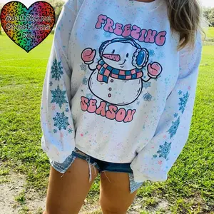 Freezing Season Splatter Sweatshirt- Cute Snowman- Christmas Sweater- Sublimation Print