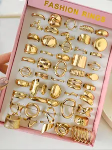 Women's Fashion Ring Set, Alloy Material, Irregular Smooth Geometric Liquid Rings, Exaggerated Old Money Style, Stackable Wide Band, Random Styles