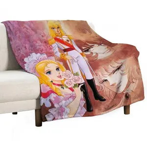Lady Oscar Anime Blanket Ultra Soft Flannel Plaid Cozy Warm Bedroom Couch Sofa Bedspread Throw Decor Double Bed Blanket Decorative Throw Perfect Birthday Gift Christmas Gift for Anime Fans Girlfriend Women Teens Rose Of Versailles Style